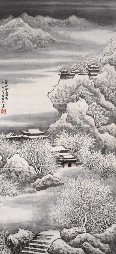 胡振郎 1990年作 雪景山水 立轴